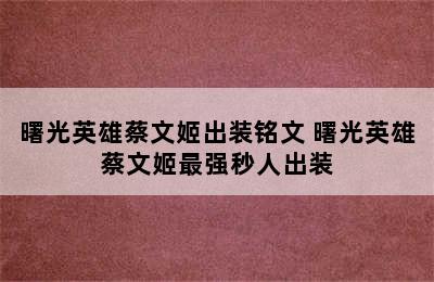 曙光英雄蔡文姬出装铭文 曙光英雄蔡文姬最强秒人出装